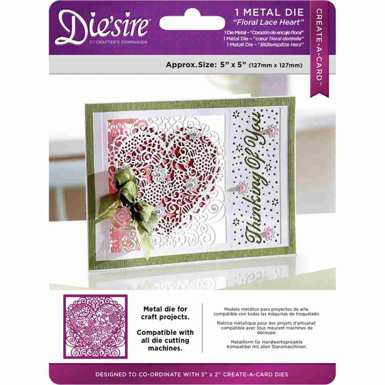 Crafter's Companion Die'sire Floral Lace Heart Create-a-Card 5x5 Metal Dies