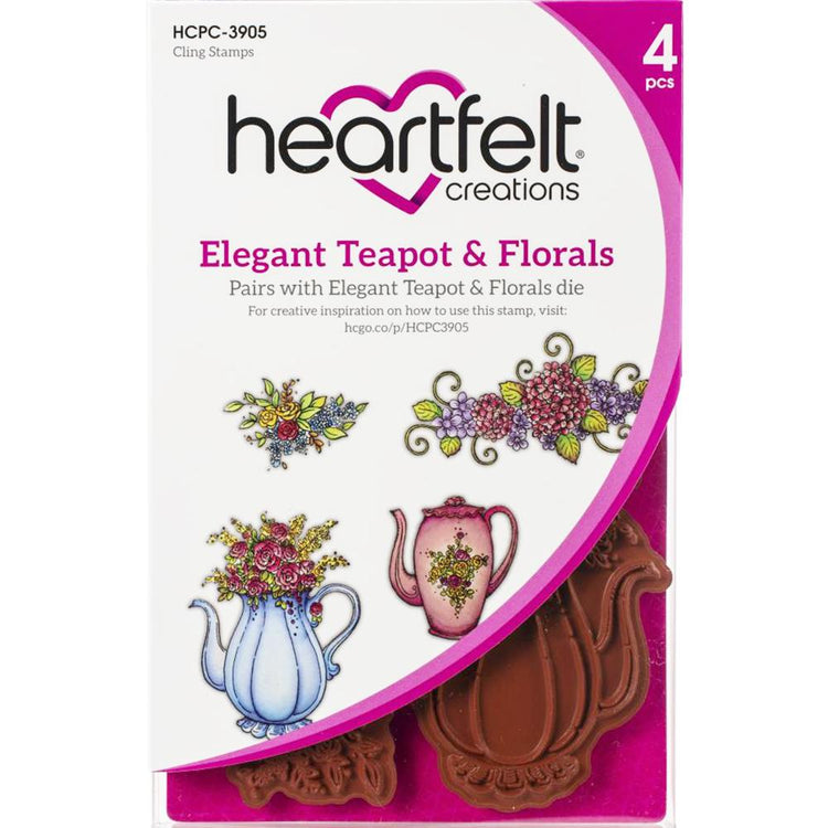 Heartfelt Creations Tea Time Cling Rubber Stamps: Elegant Teapot & Florals