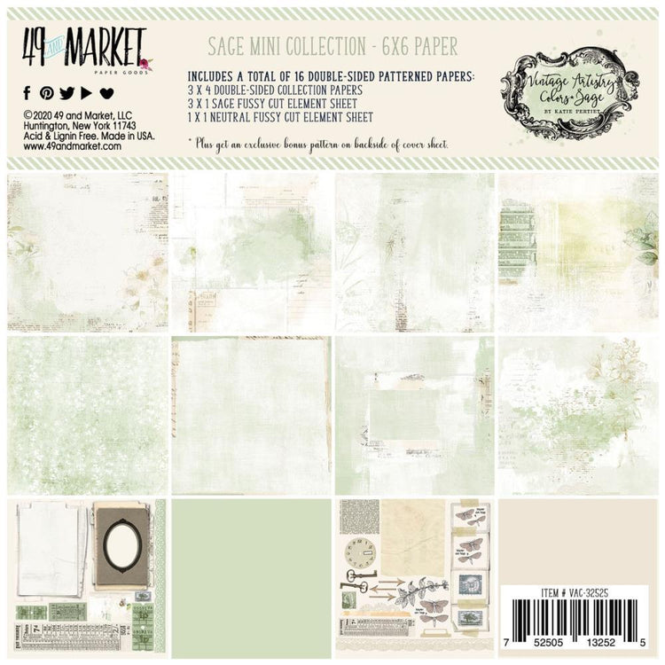 49 & Market Vintage Artistry Sage 6x6 Collection Pack