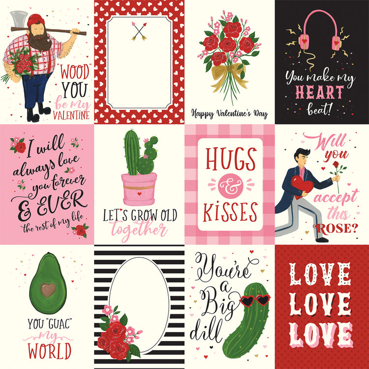Be My Valentine 12x12 Paper - 3x4 Journaling Cards