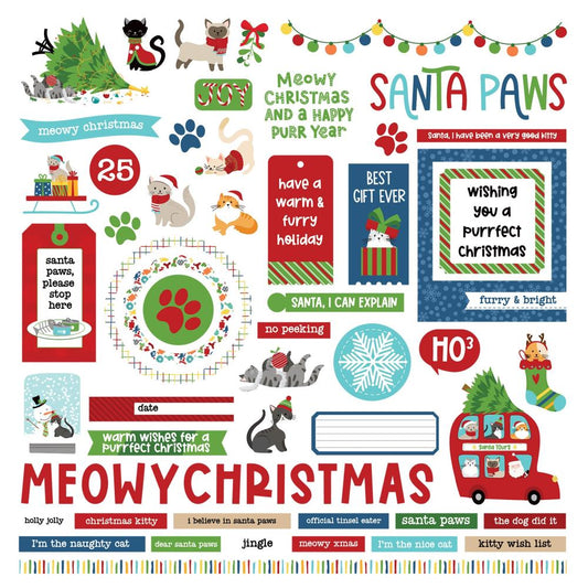 Santa Paws 12x12 Stickers - Cat