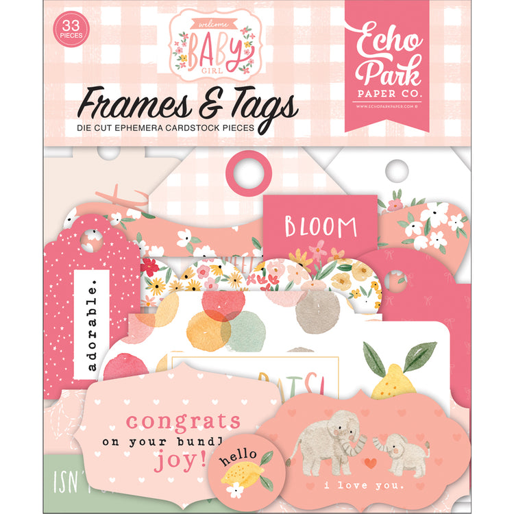 Welcome Baby Girl Ephemera - Frames & Tags